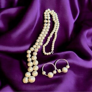 Vintage diamond cut Graduated sterling beads chain and matching sterling hoops